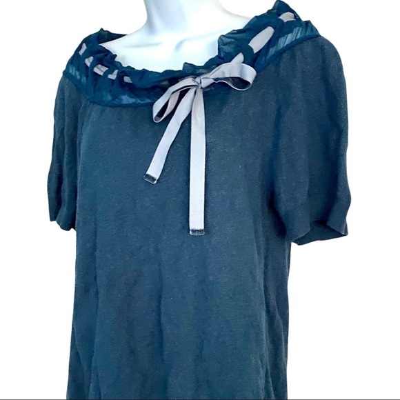 Worth Aqua Green Metallic Lace Ruffle Blouse Top M - Picture 3 of 9